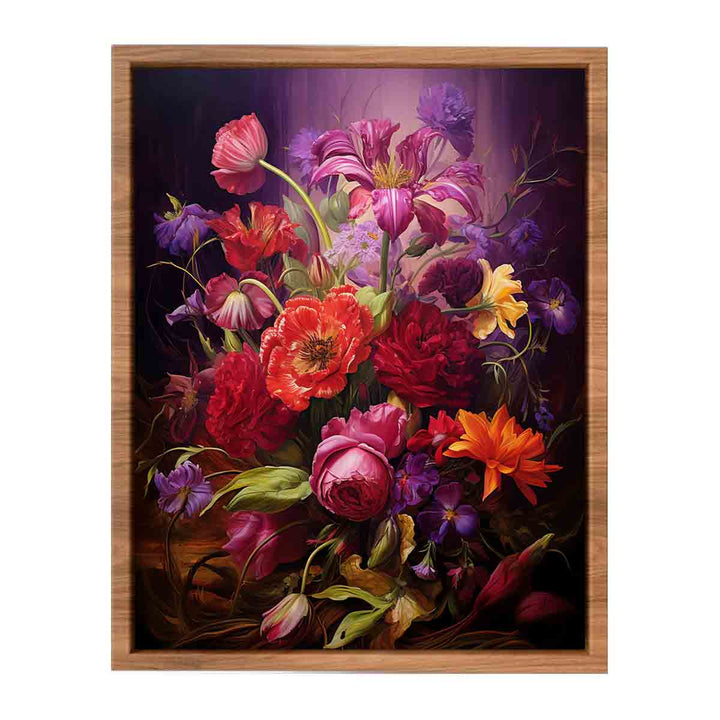 Purple And Red Flowers Painting Poster