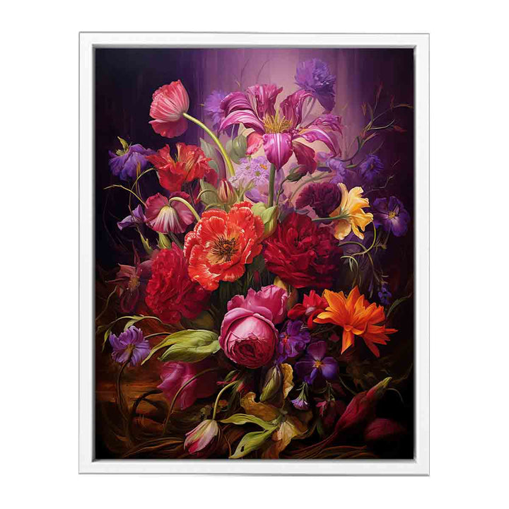 Purple And Red Flowers Painting Framed Print