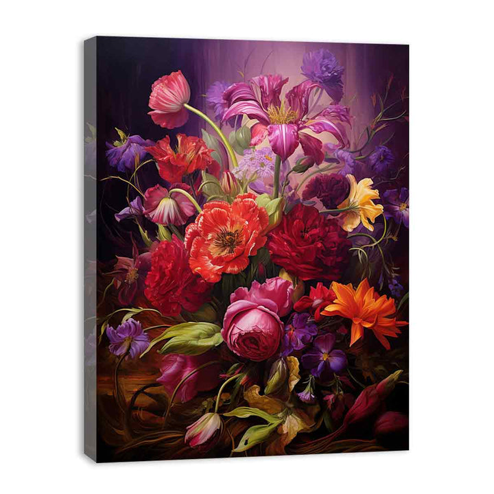Purple And Red Flowers Painting