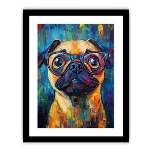 Colourful pug with glasses canvas art for playful office decor.