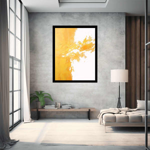 Yellow abstract brushstroke canvas art for modern living room decor.