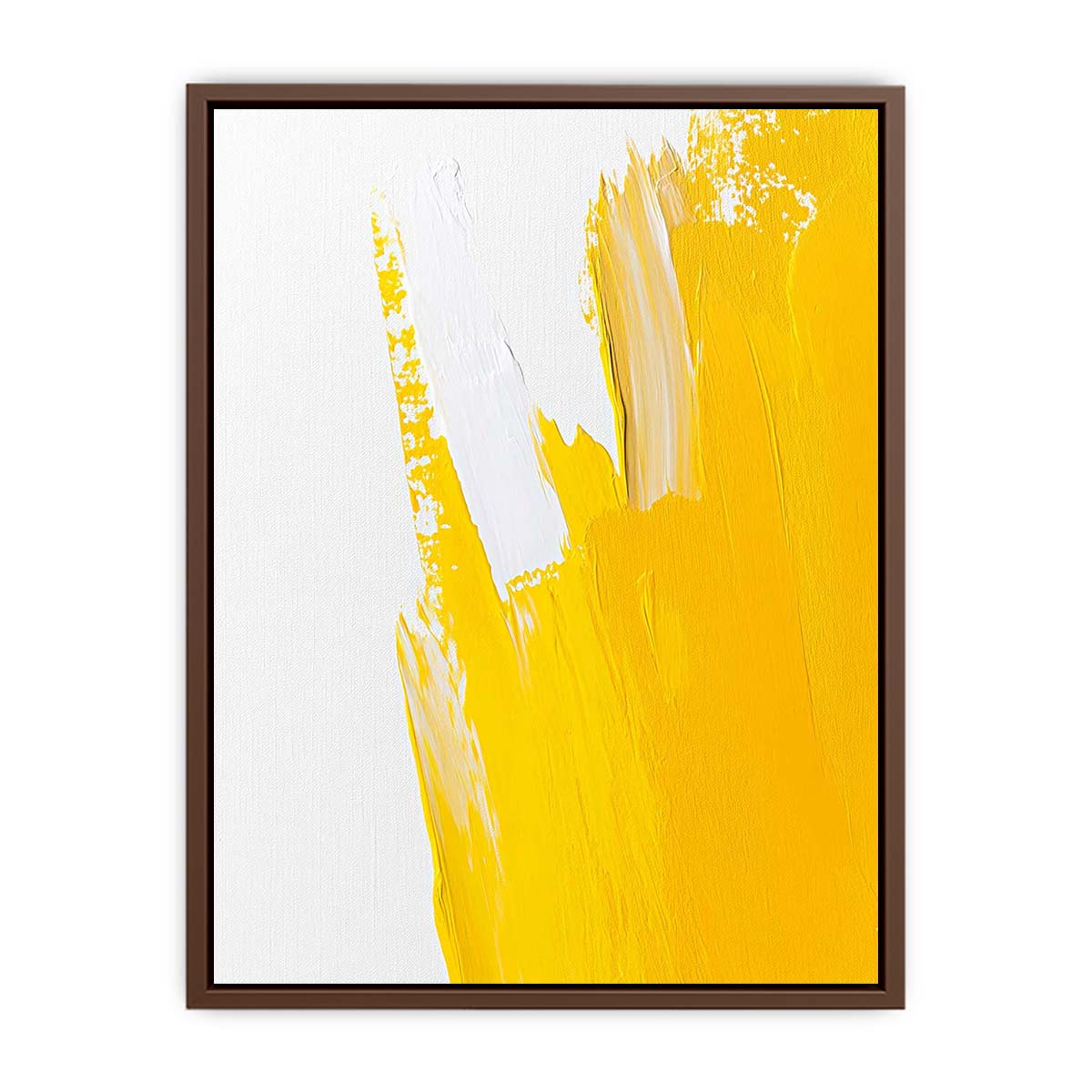 Minimal yellow brushstroke canvas art for bright bedroom wall decor.