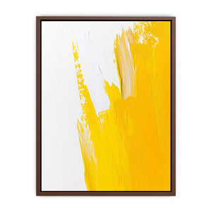 Minimal yellow brushstroke canvas art for bright bedroom wall decor.