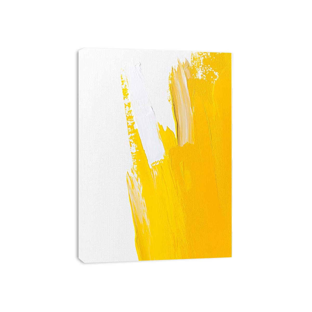Minimal yellow brushstroke canvas art for bright bedroom wall decor.