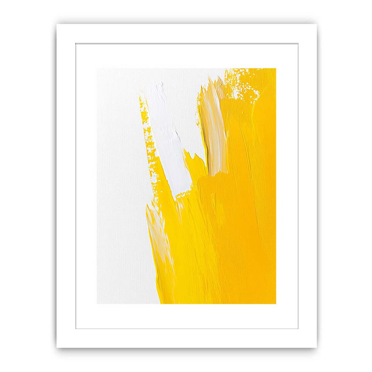 Minimal yellow brushstroke canvas art for bright bedroom wall decor.