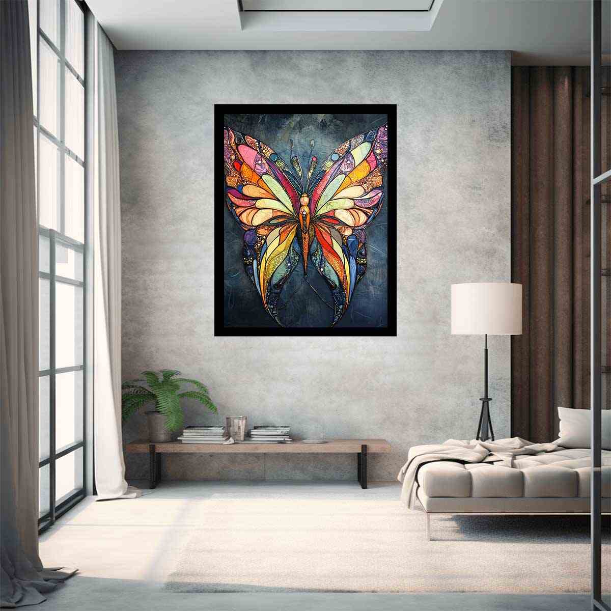 Colourful butterfly canvas art for whimsical bedroom and nursery decor.