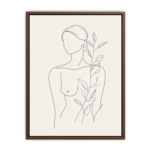 Minimal woman line art with botanical leaves for calm bedroom decor.