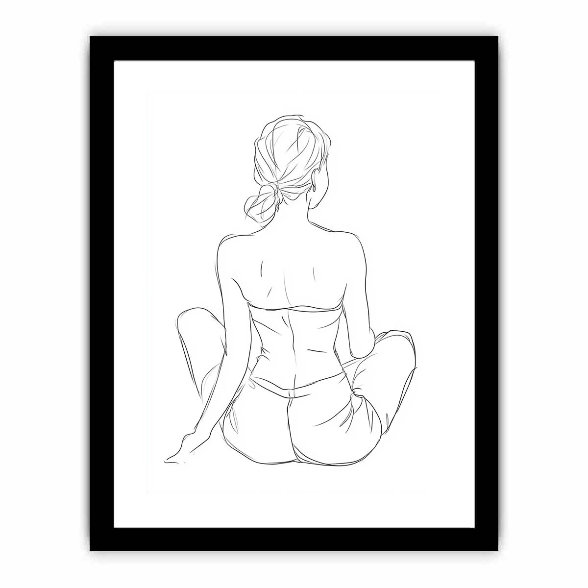 Minimalist line drawing of seated woman for elegant bedroom wall art.