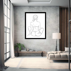 Minimalist line drawing of seated woman for elegant bedroom wall art.