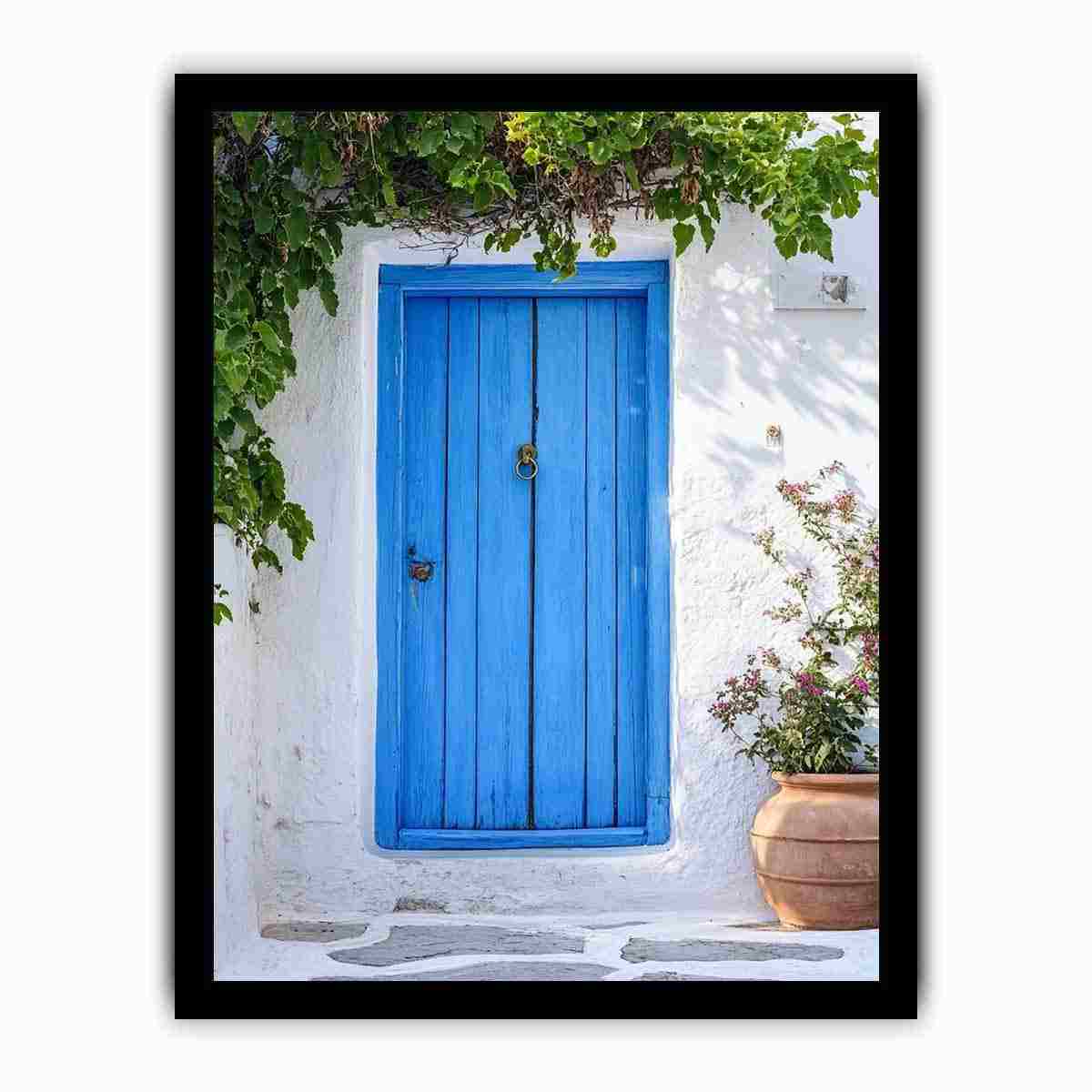 Blue Mediterranean door photograph for fresh coastal entryway decor.