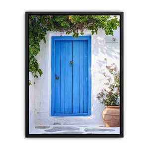 Blue Mediterranean door photograph for fresh coastal entryway decor.