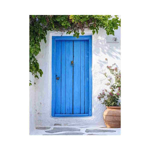 Blue Mediterranean door photograph for fresh coastal entryway decor.