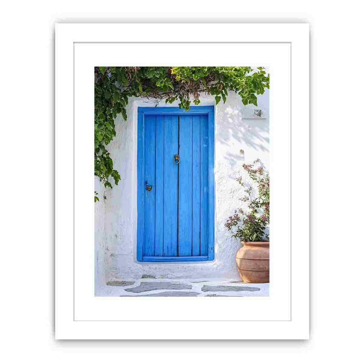 Blue Mediterranean door photograph for fresh coastal entryway decor.