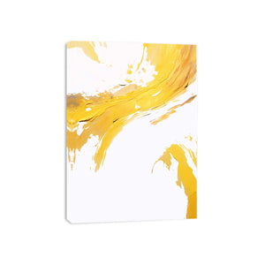 Yellow and white abstract canvas art for bright modern bedroom decor.