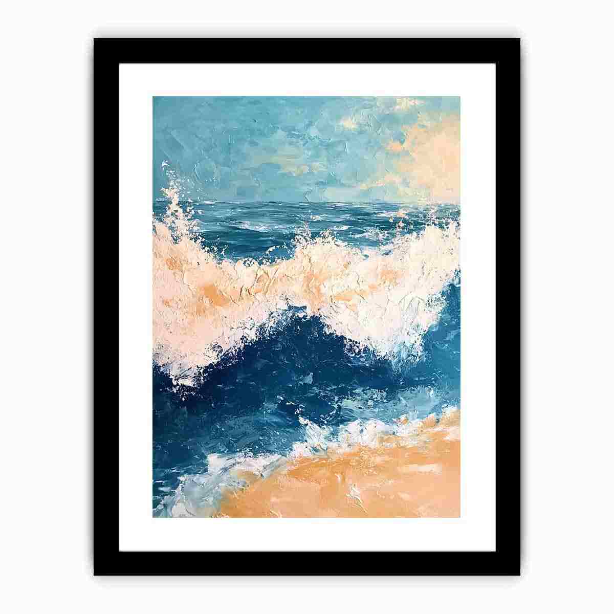 Textured blue ocean wave canvas for fresh coastal bathroom decor.