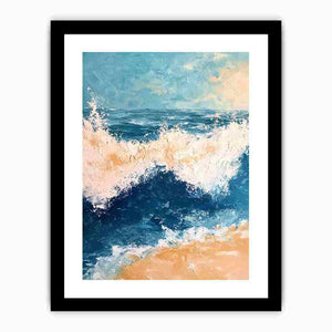 Textured blue ocean wave canvas for fresh coastal bathroom decor.