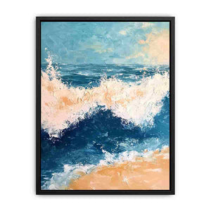 Textured blue ocean wave canvas for fresh coastal bathroom decor.