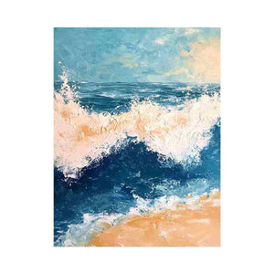 Textured blue ocean wave canvas for fresh coastal bathroom decor.