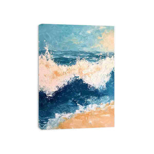 Textured blue ocean wave canvas for fresh coastal bathroom decor.