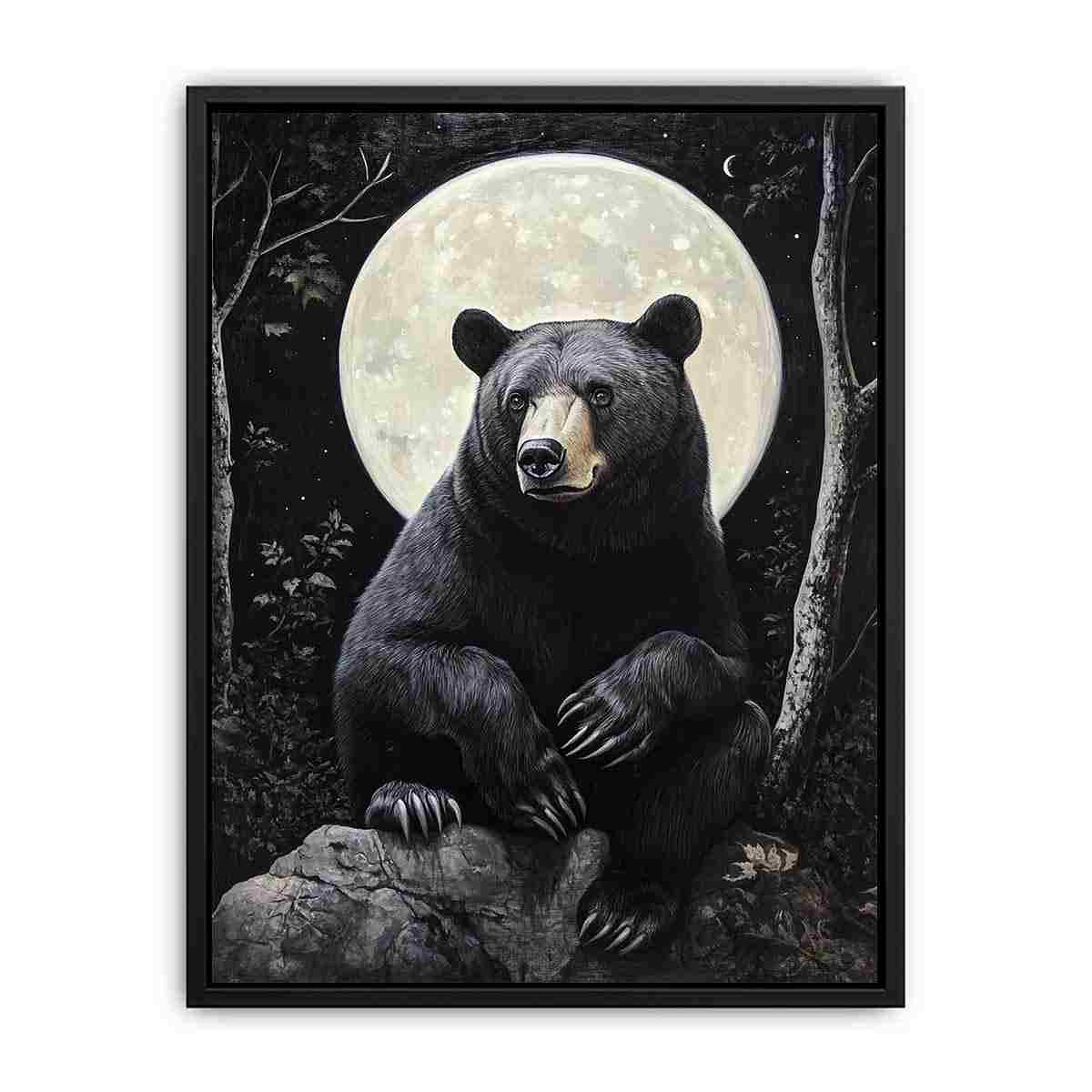 Black bear moon canvas art for rustic office or cabin decor.