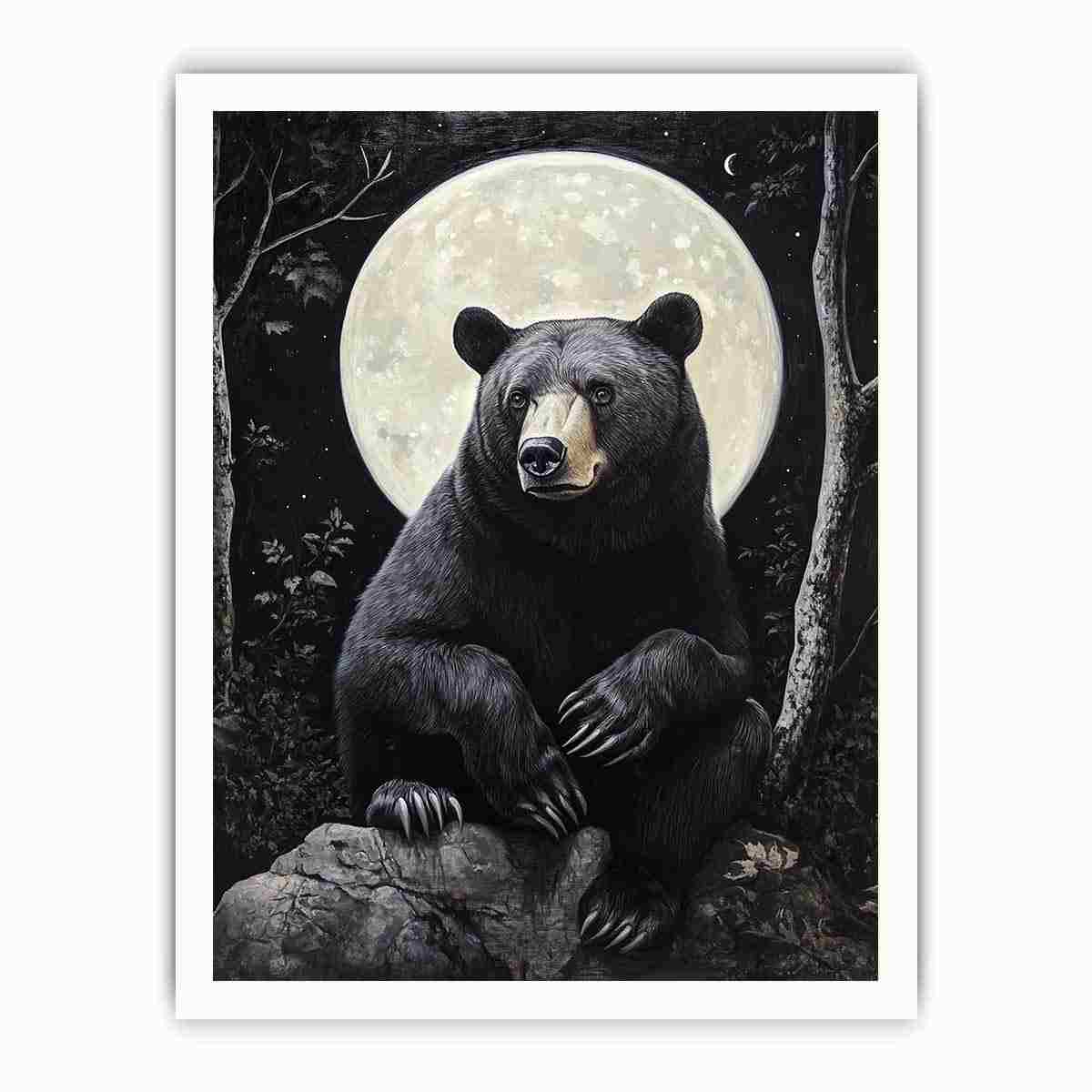 Black bear moon canvas art for rustic office or cabin decor.