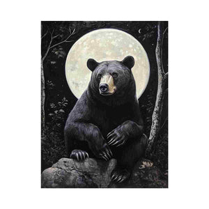 Black bear moon canvas art for rustic office or cabin decor.