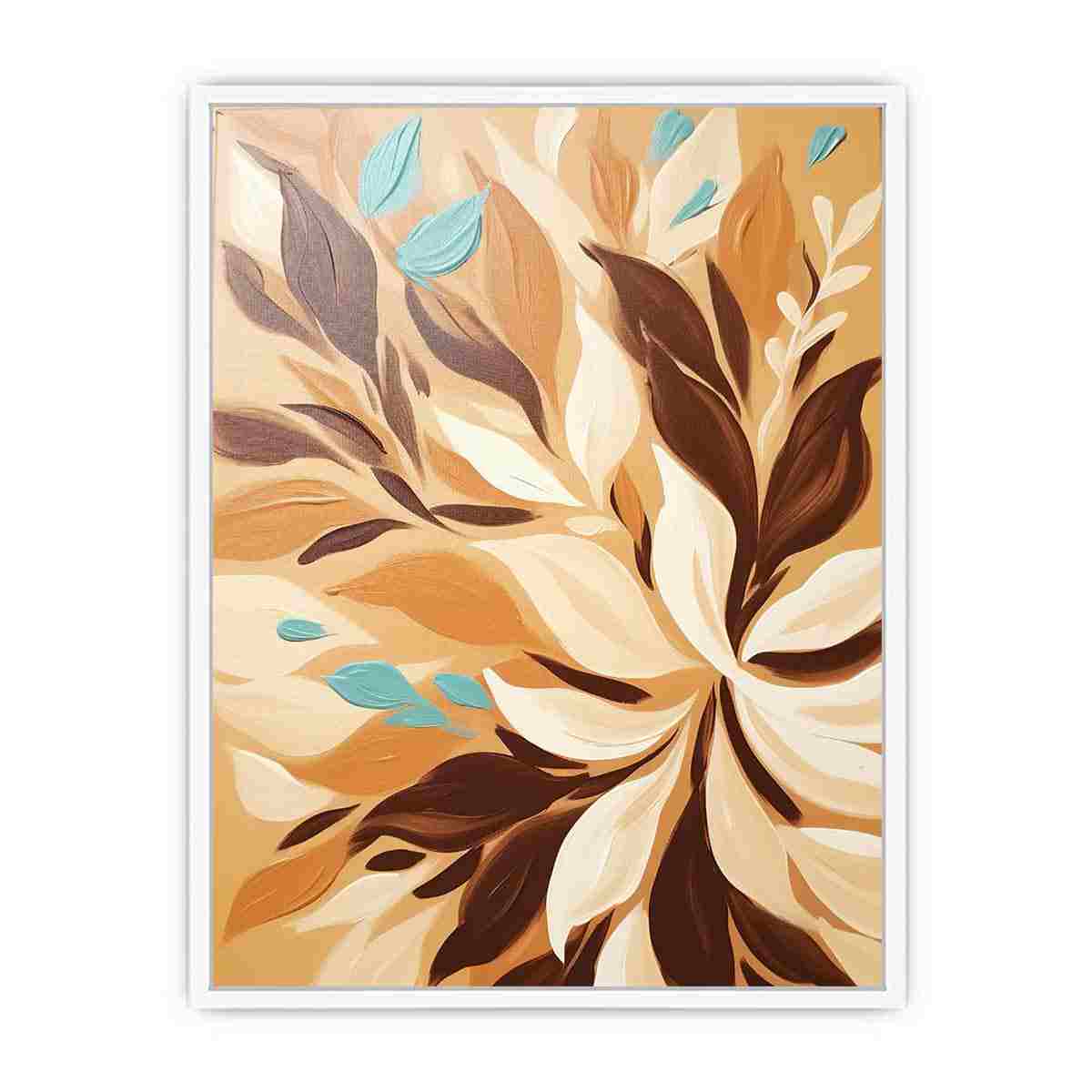 Warm abstract floral canvas art for earthy bedroom decor.