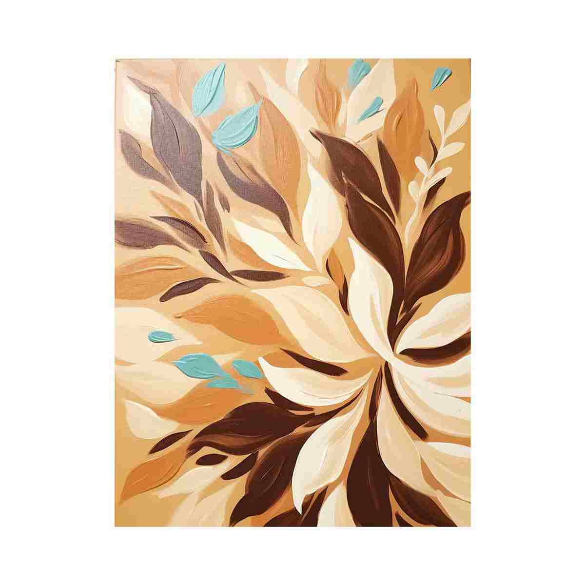Warm abstract floral canvas art for earthy bedroom decor.