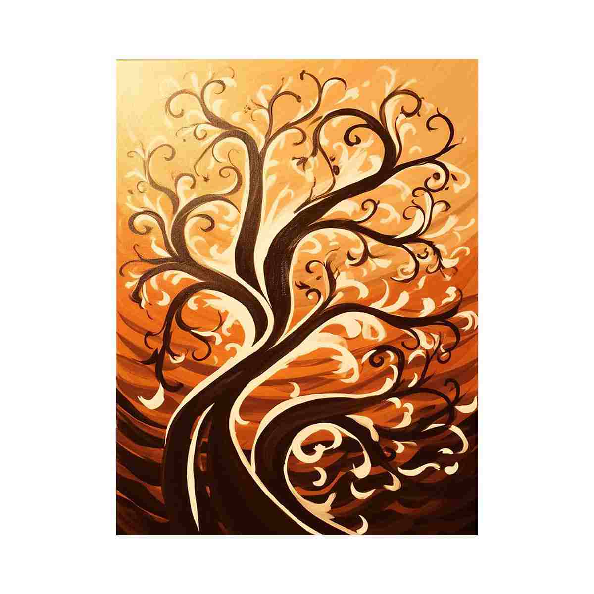 Warm decorative tree canvas art for boho living room decor.