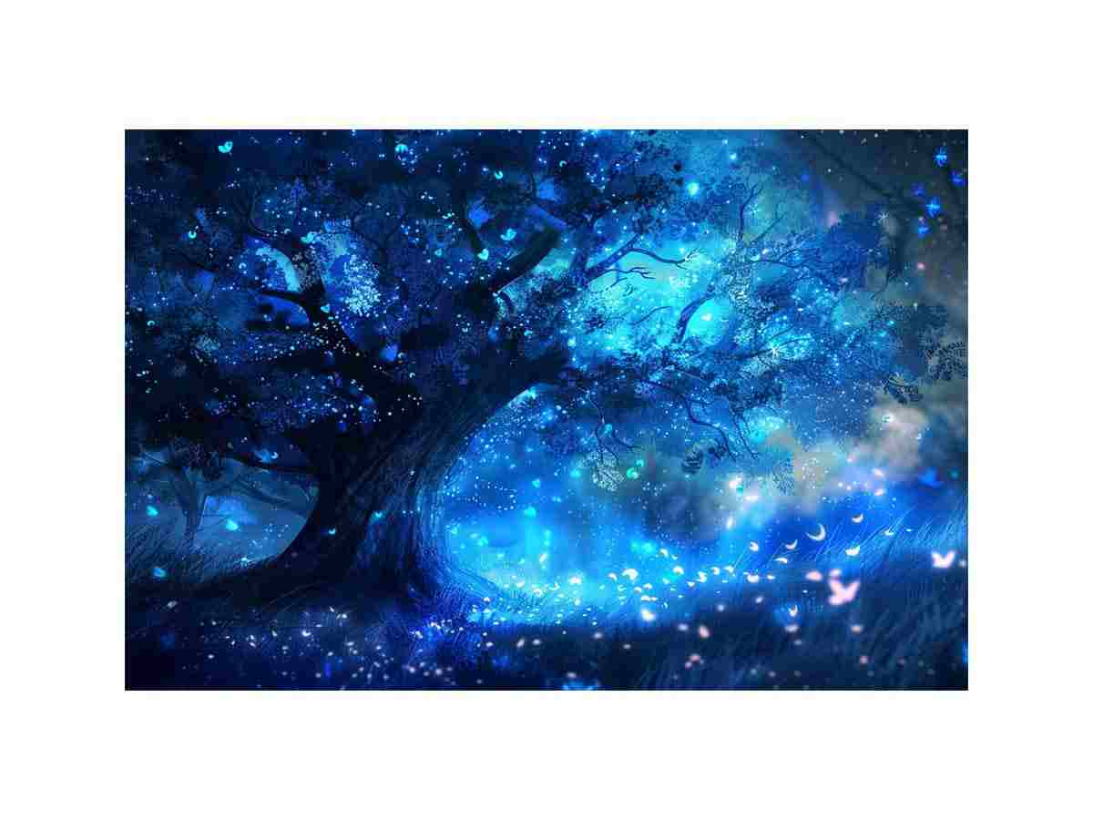 Blue fantasy forest canvas art for dreamy bedroom decor.