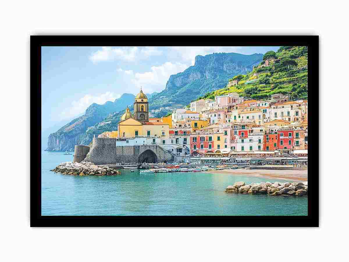 Mediterranean Amalfi coast canvas print for elegant living room decor.