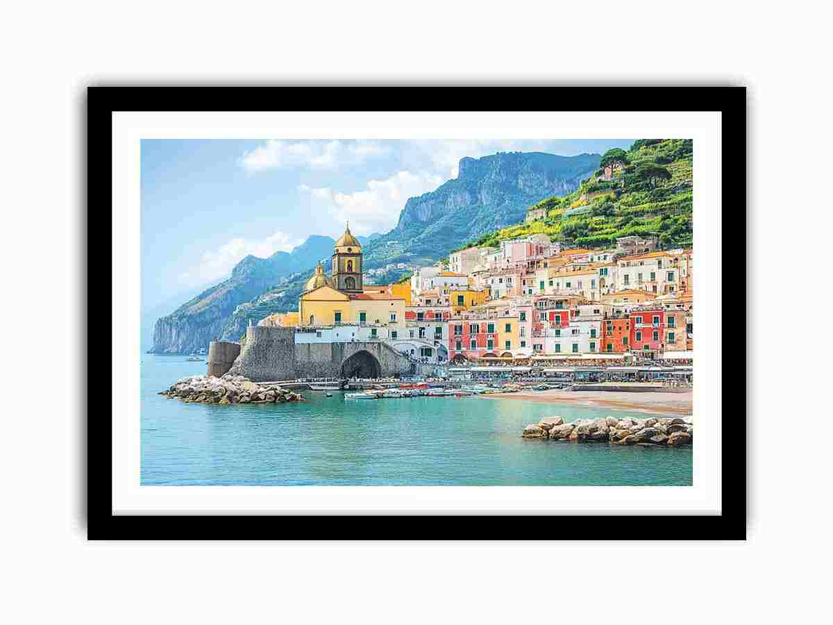 Mediterranean Amalfi coast canvas print for elegant living room decor.