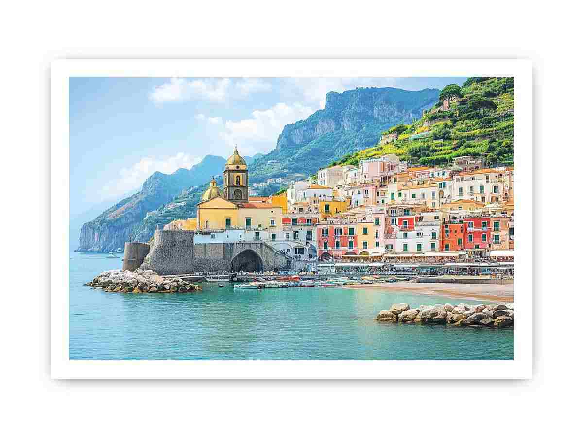 Mediterranean Amalfi coast canvas print for elegant living room decor.