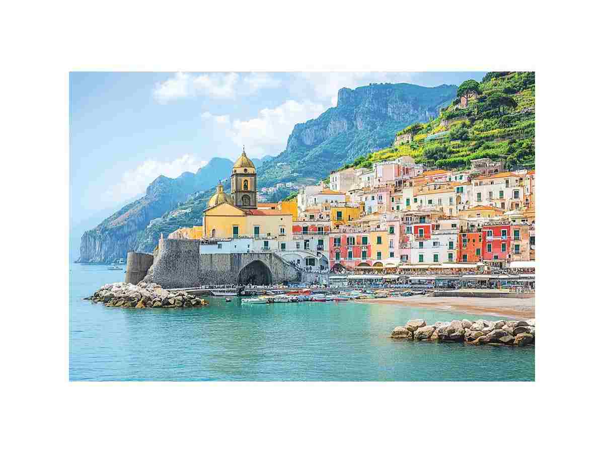 Mediterranean Amalfi coast canvas print for elegant living room decor.