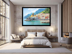 Mediterranean Amalfi coast canvas print for elegant living room decor.