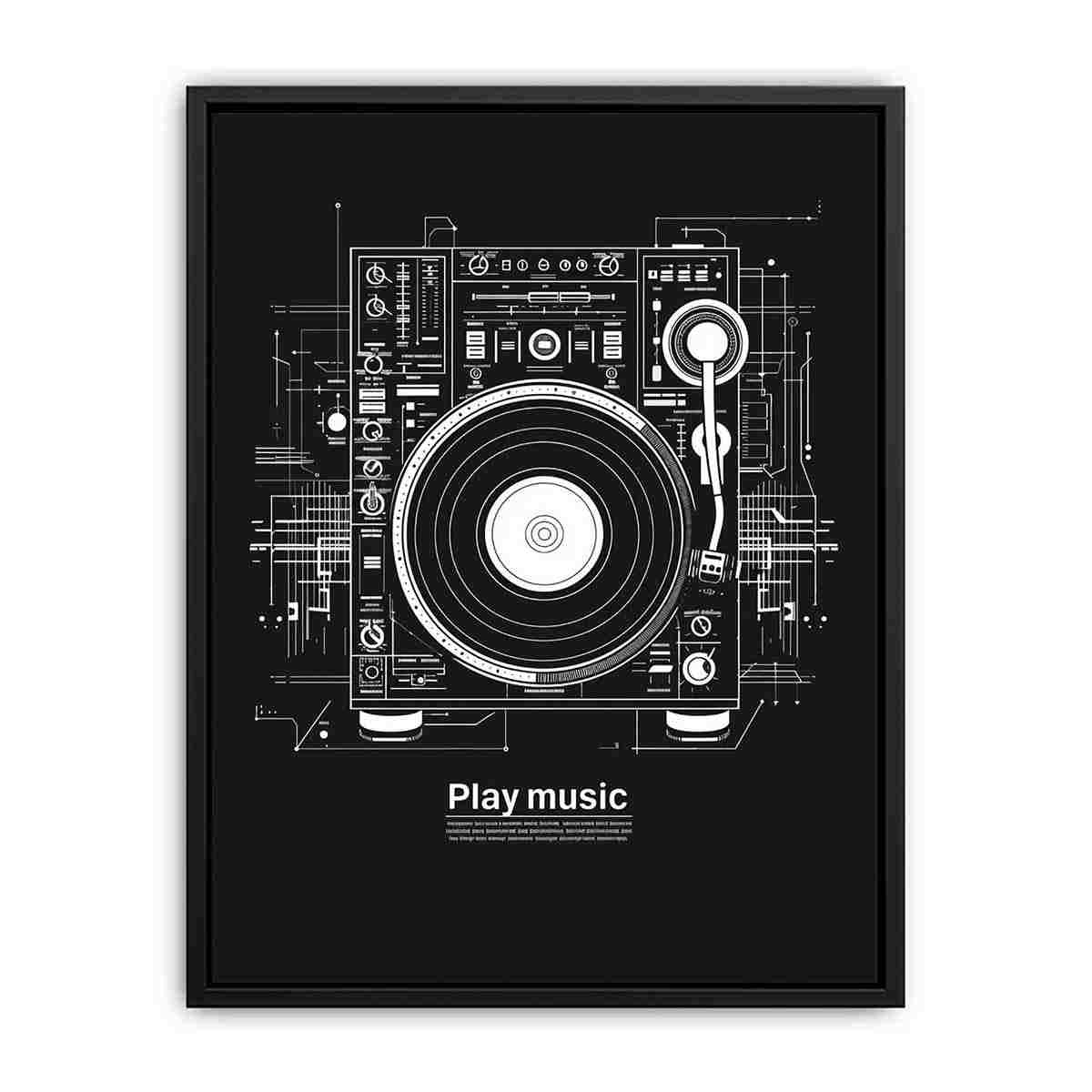 Black and white turntable canvas art for modern music room decor.