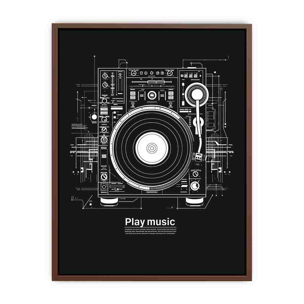 Black and white turntable canvas art for modern music room decor.