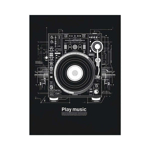 Black and white turntable canvas art for modern music room decor.