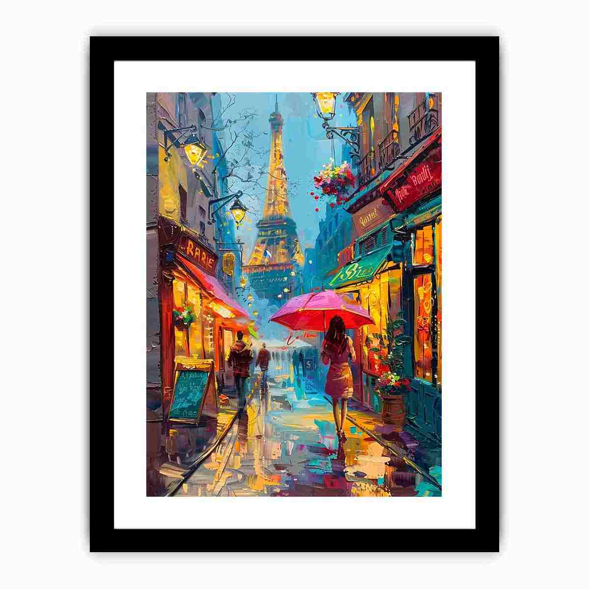 Colorful Paris street canvas art with Eiffel Tower for apartment decor.