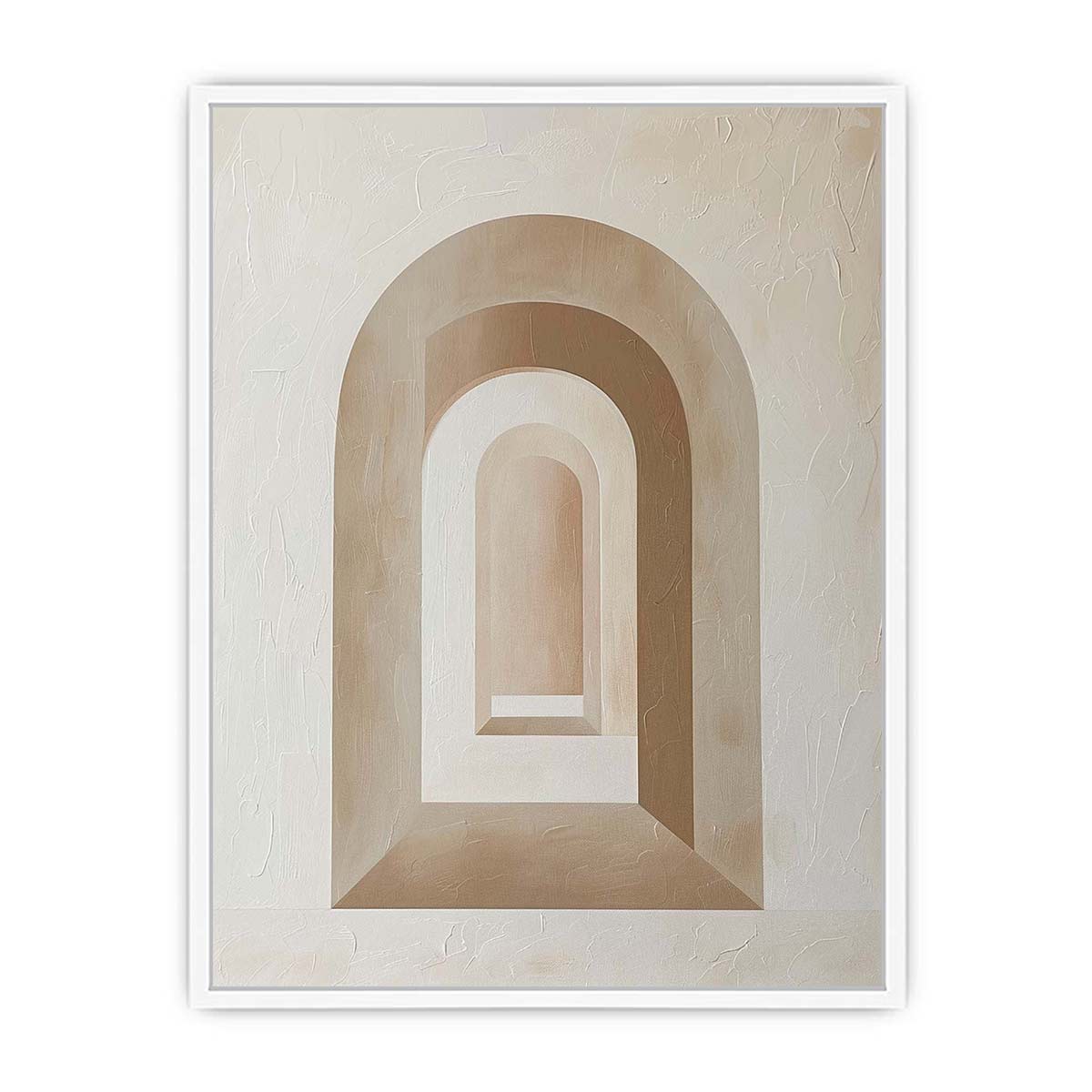 Neutral abstract arch canvas art for warm minimalist entryway decor.