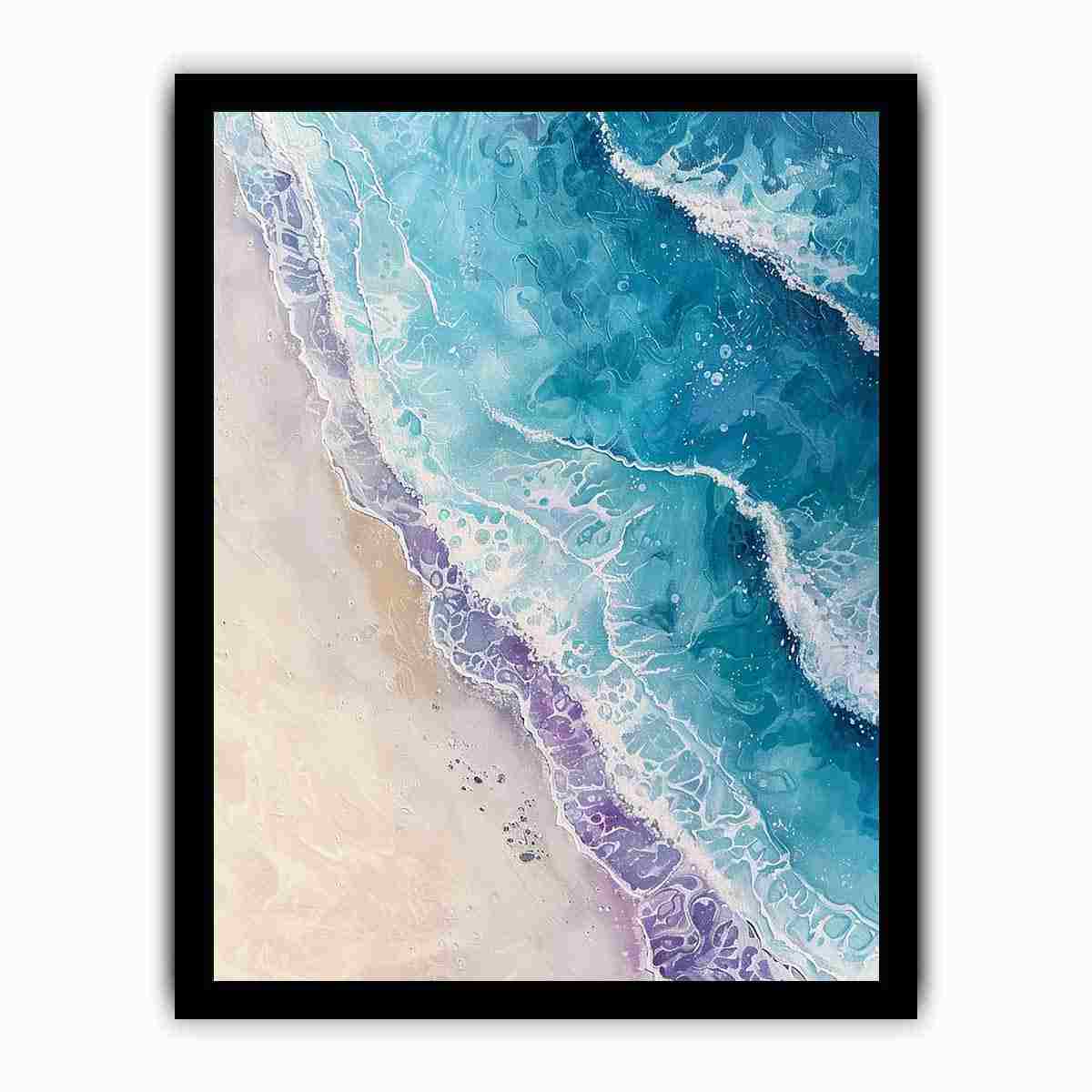 Teal abstract coastal wave canvas art for beach house bedroom decor.