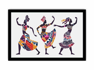 Colourful dancing figures canvas art for eclectic living room decor.