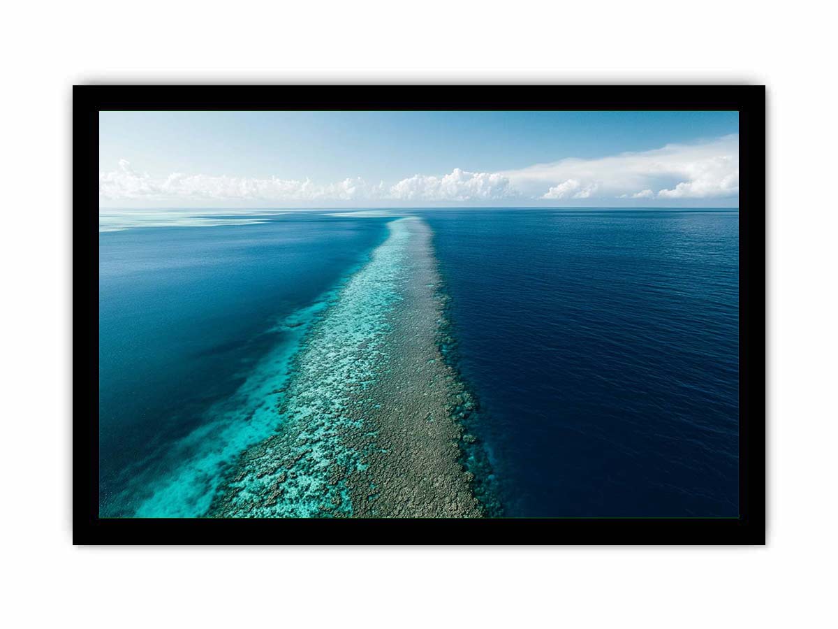 Long turquoise reef ocean canvas for modern coastal wall decor.