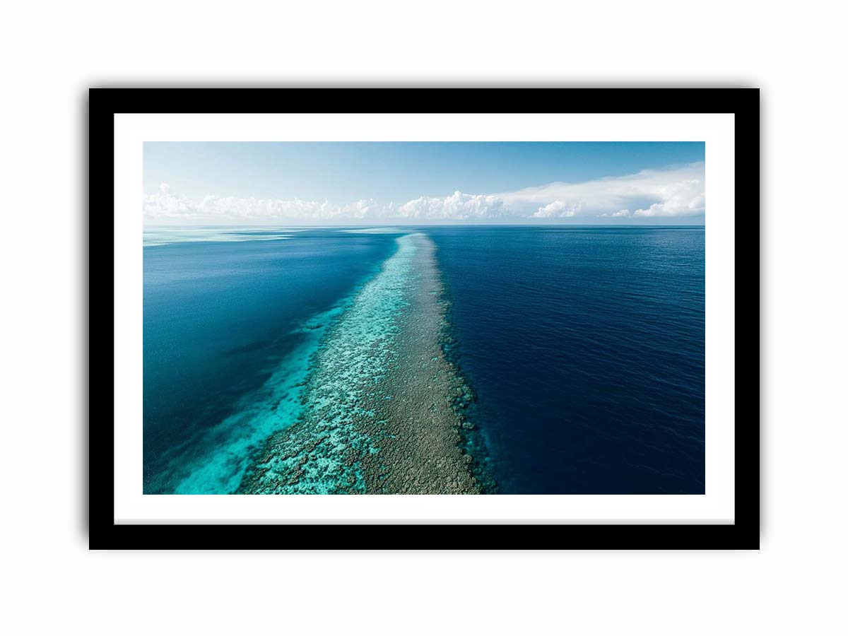 Long turquoise reef ocean canvas for modern coastal wall decor.