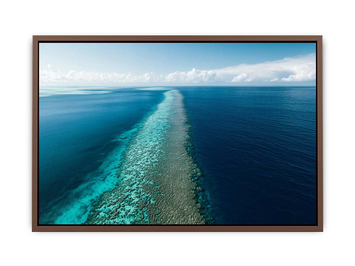 Long turquoise reef ocean canvas for modern coastal wall decor.