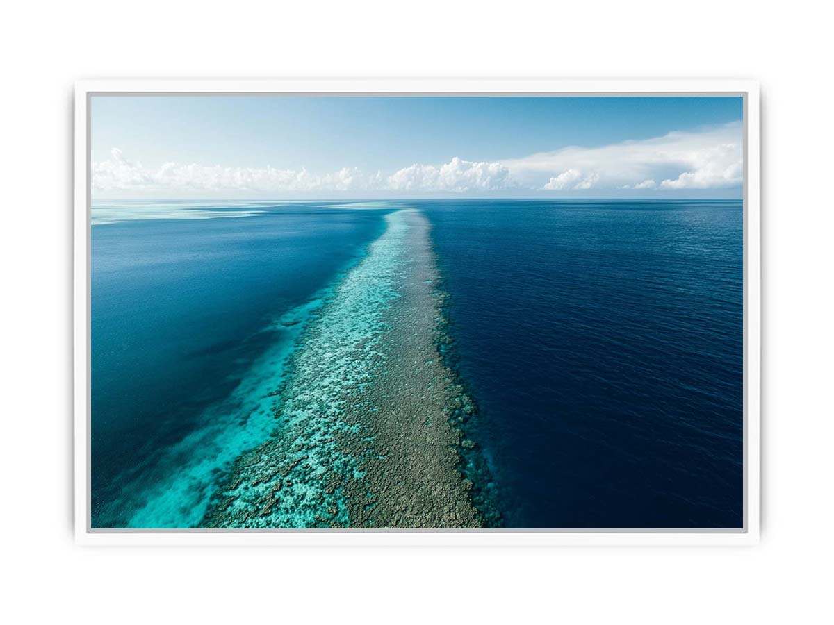 Long turquoise reef ocean canvas for modern coastal wall decor.