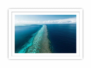 Long turquoise reef ocean canvas for modern coastal wall decor.