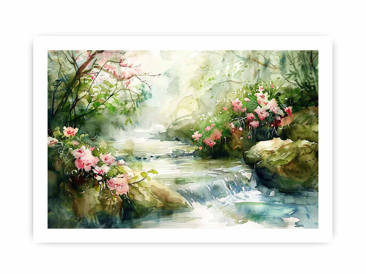 Watercolor River Paining framed Print