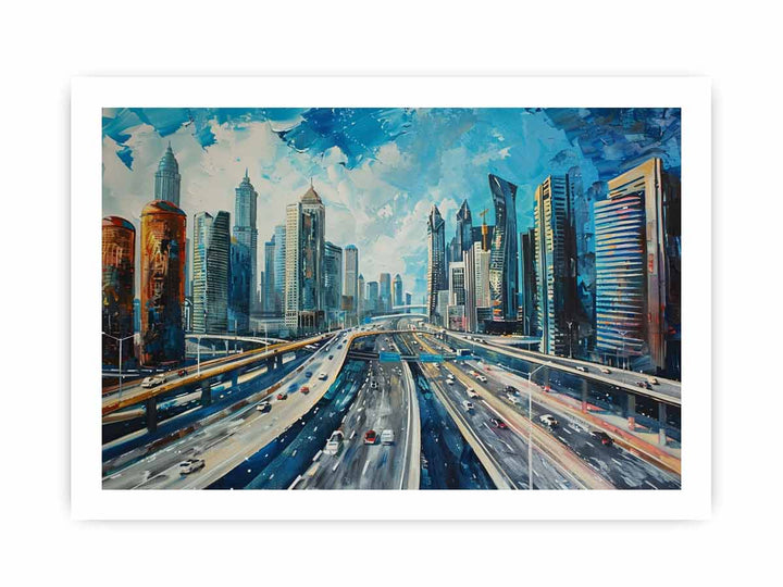 Dubai Skyline Painting framed Print