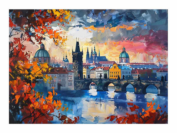 Prague City Of Hundres Spiers Painting Art Print